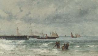 Theodore Alexander Weber - Shipping By A Harbour Entrance