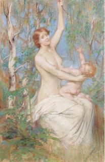 Theodore Blake Wirgman - Mother and child amongst at the edge of a wood