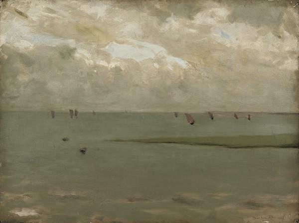 Theodore Casimir Roussel - Sail boats beyond the beach