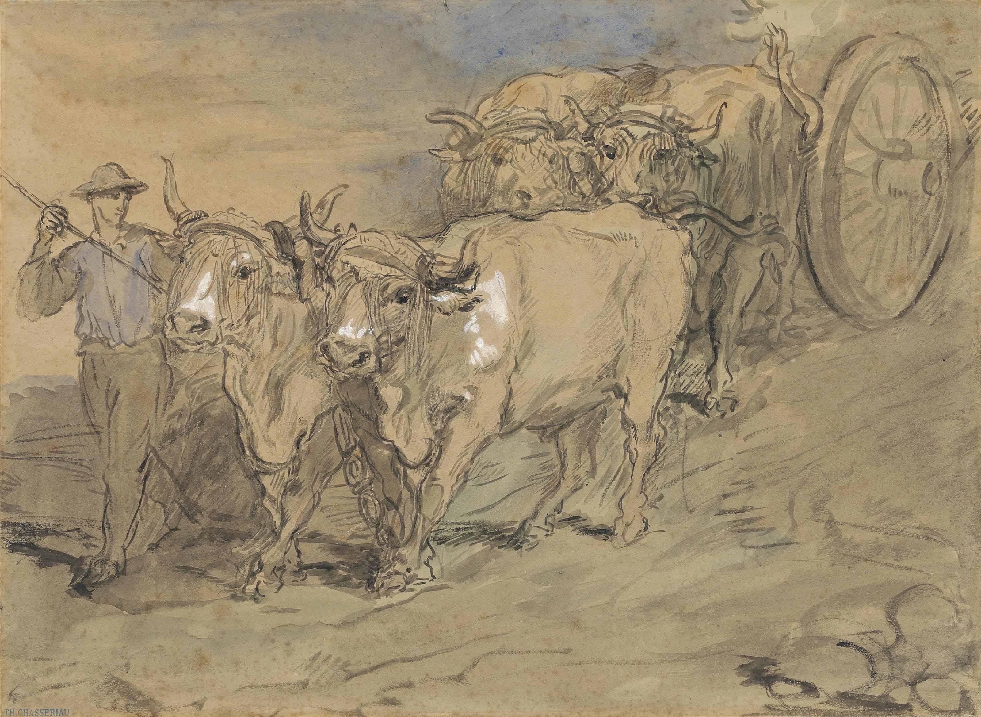 Théodore Chassériau - A man leading oxen drawing a wagon