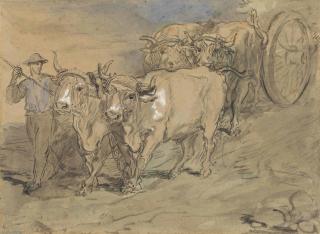 Théodore Chassériau - A man leading oxen drawing a wagon