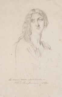 Théodore Chassériau - femme nue en buste, de trois-quart à droite, la tête de face, les cheveux dénoués