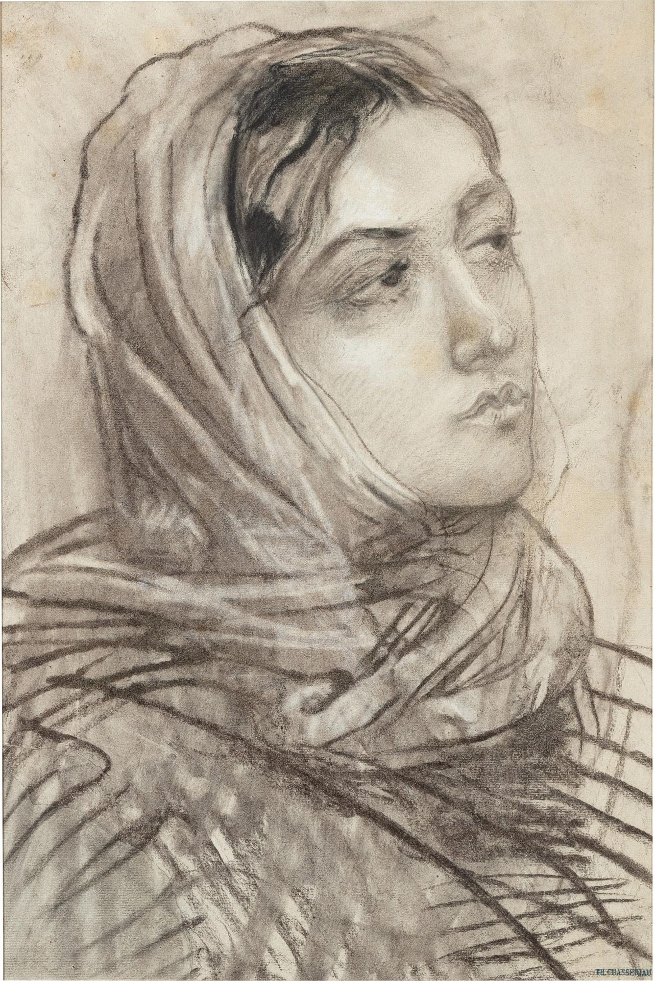 Théodore Chassériau - Portrait of a lady facing right | Tête de femme vue de trois-quarts à droite