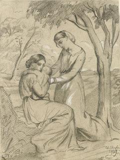 Théodore Chassériau - Two women, one sitting and holding a child, the other standing under a tree