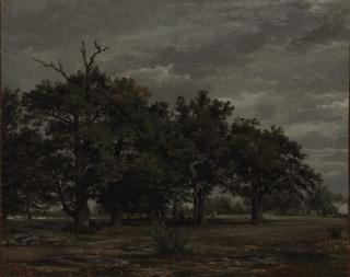 Théodore Etienne Pierre Rousseau - An artist sketching with other figures in a wooded landscape