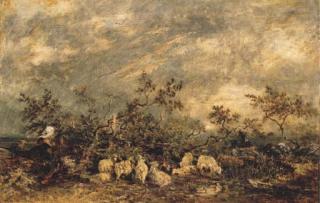 Théodore-Etienne-Pierre Rousseau - Soleil couchant dans la plaine de Barbizon