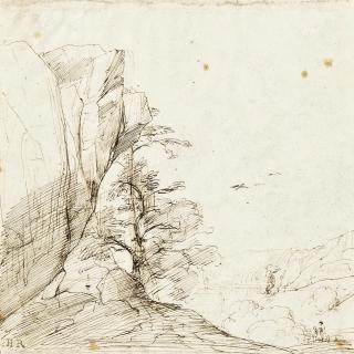 Theodore Etienne Pierre Rousseau - Study of trees in a mountainous landscape