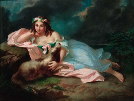 Théodore Fantin-Latour - A reclining maiden with her dog