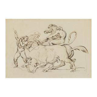 Théodore Géricault - Deux hommes nus s\'efforçant d\'arrêter un taureau