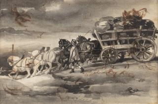 Théodore Géricault - Recto: Charrette de charbon à cinq chevaux | Verso: Etudes