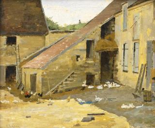Theodore Robinson - Barnyard With Ducks