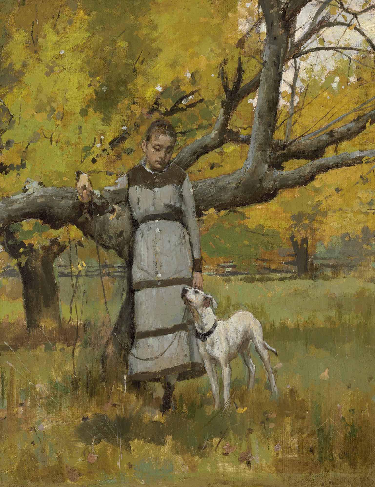 Theodore Robinson - Young Girl with Dog