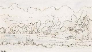 Théodore Rousseau - A wooded river landscape