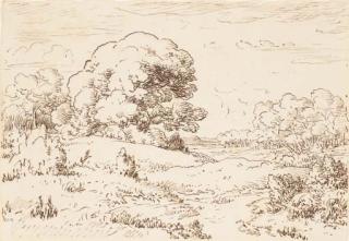 Théodore Rousseau - An extensive landscape with a large tree