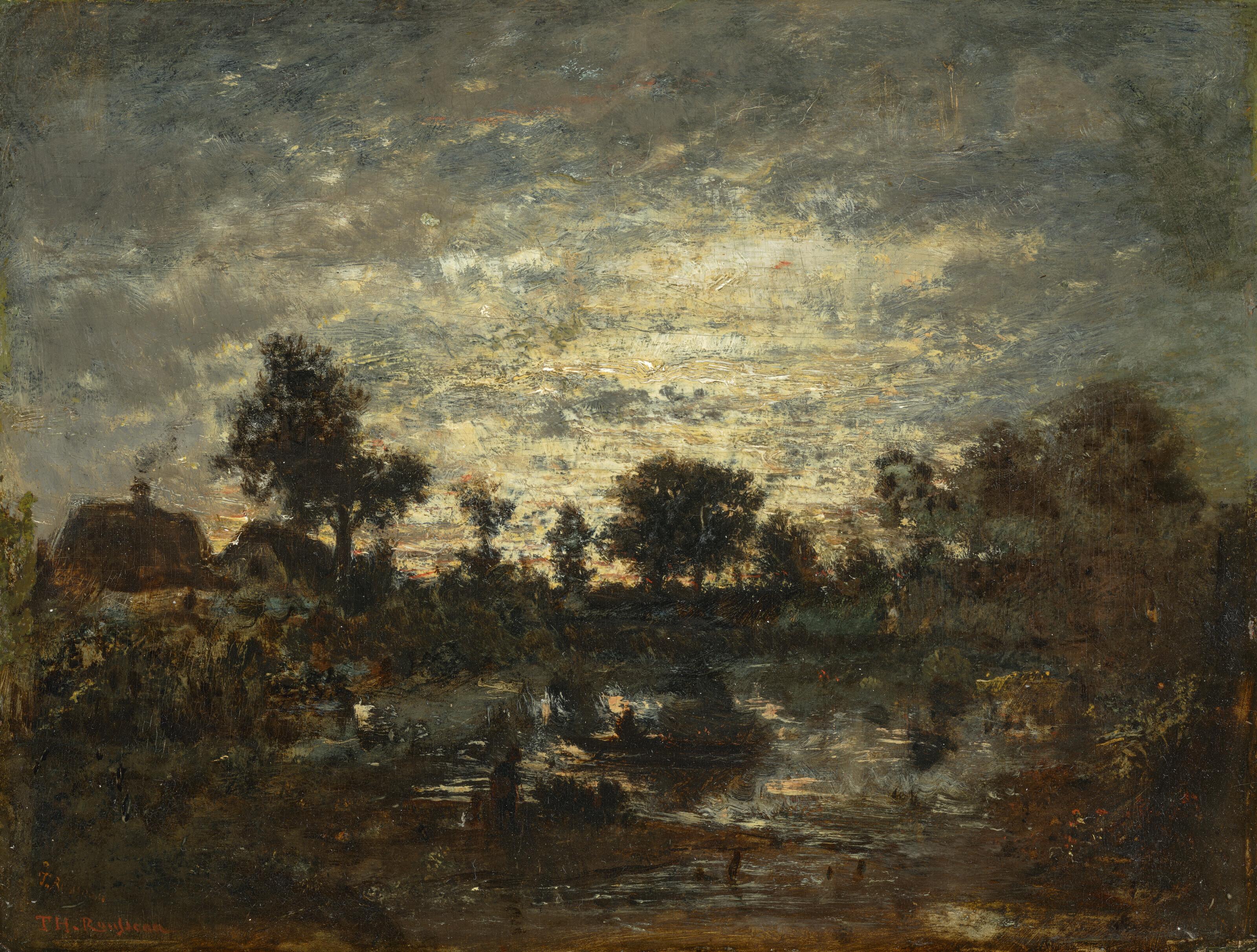 Théodore Rousseau - L\'étang, coucher de soleil