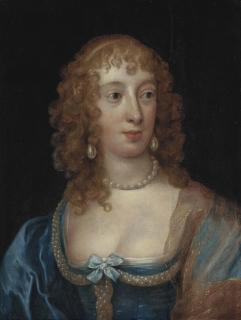 Theodore Russell - Portrait of a lady, traditionally identified as Anne Russell, later Lady Stapleton (d.1722), bust-length, in a blue dress with pearls