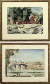 Théodore Stravinsky - A River Landscape With A Bridge; And A House In A Landscape