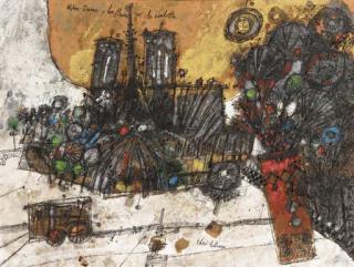 Theodore Tobiasse - Notre Dame, le fleurs et la roulotte