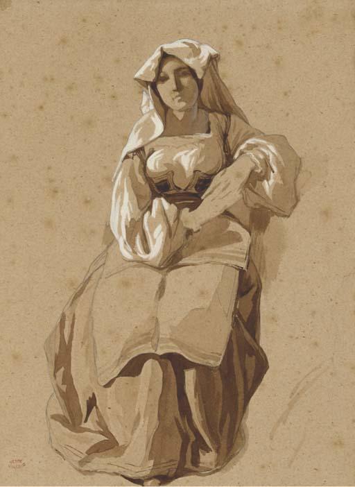 Théodore Valério - Une Italienne Assise, Les Mains Croisées