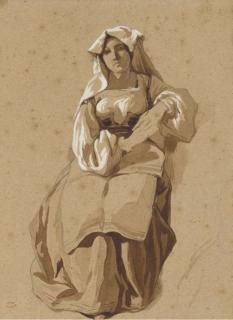 Théodore Valério - Une Italienne Assise, Les Mains Croisées