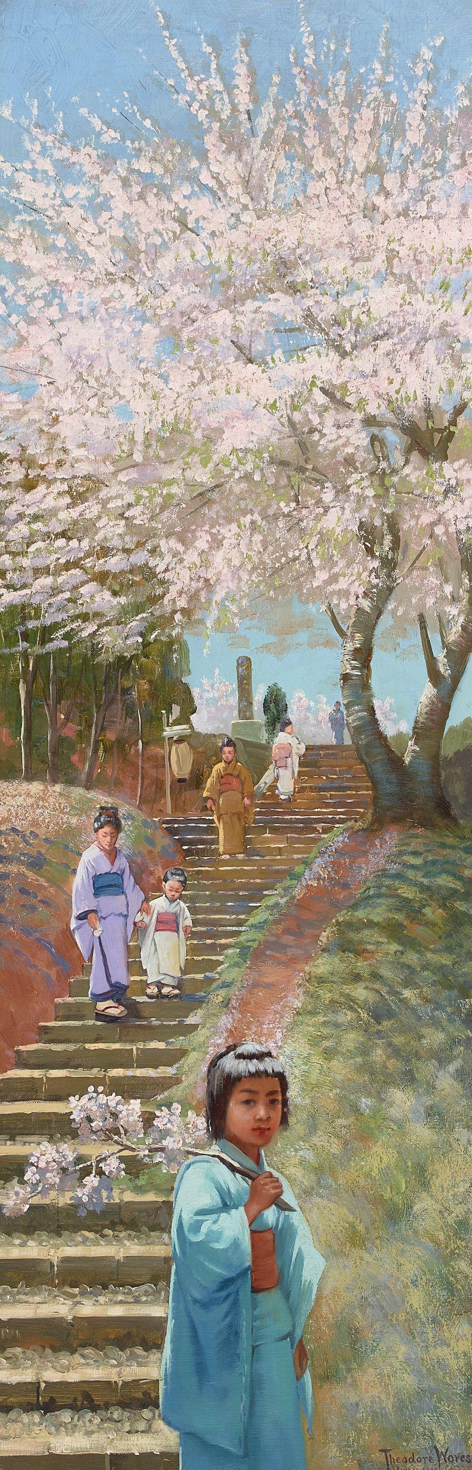 Theodore Wores - Blossoms in Japan 36 x 12 in. framed 45 x 20 1/2 in.