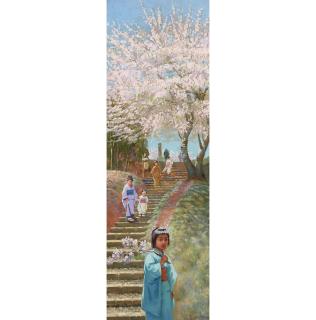 Theodore Wores - Blossoms in Japan 36 x 12 in. framed 45 x 20 1/2 in.
