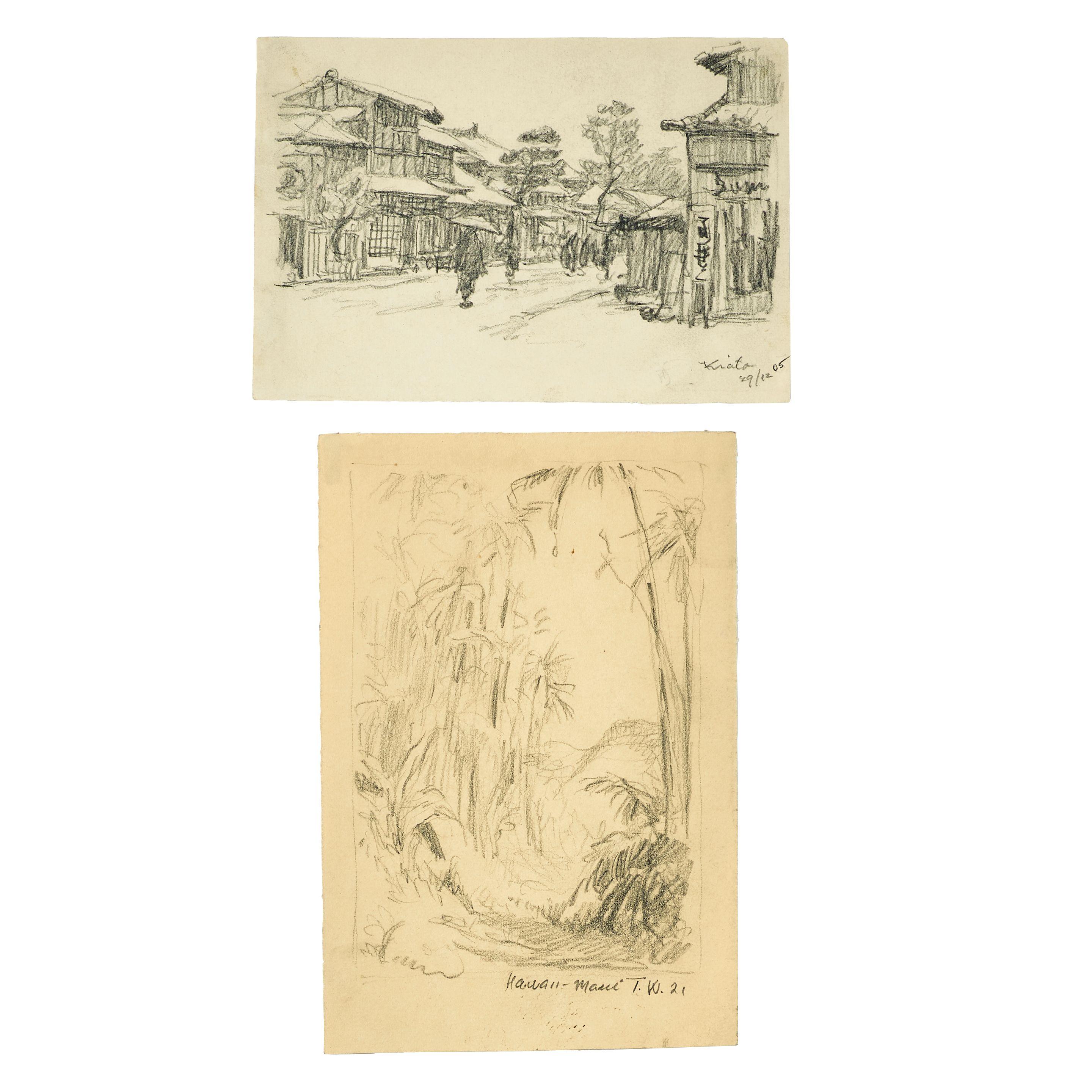 Theodore Wores - Drawings depicting Hawaii, Japan, Hong Kong and India (a group of seven)
