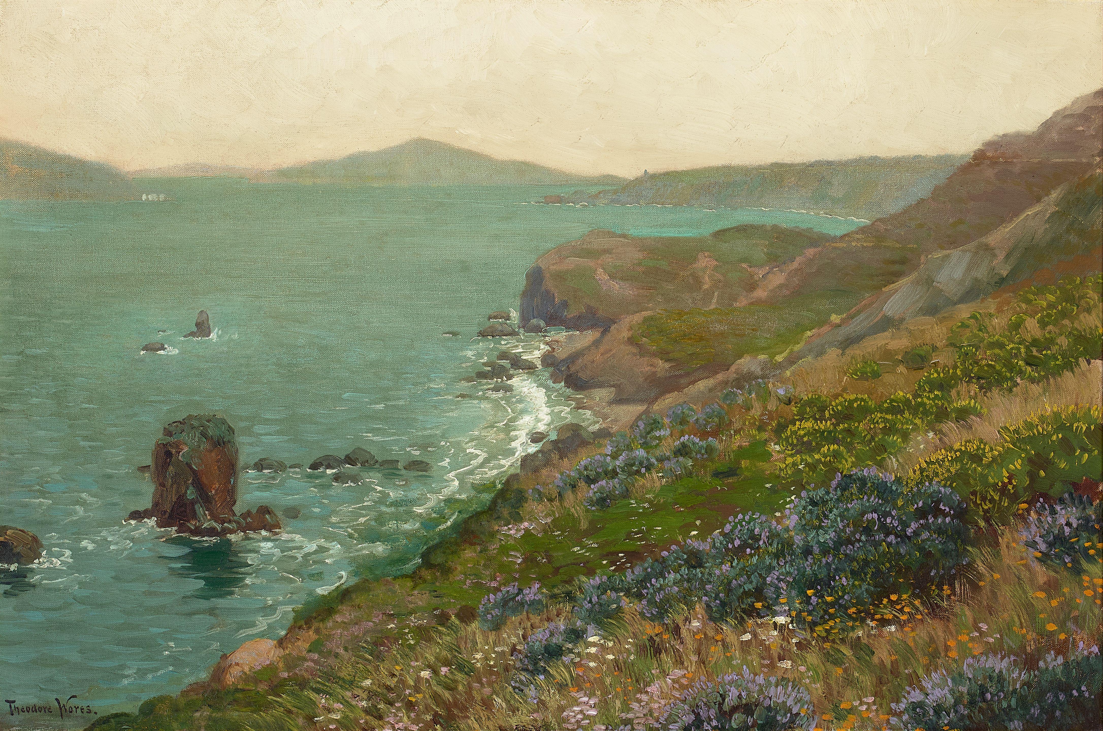 Theodore Wores - Helmet Rock, Golden Gate and Ocean Shore (San Francisco) 20 x 30 1/4 in. framed 31 x 41 in.