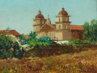 Theodore Wores - Santa Barbara Mission 9 1/2 x 12 1/4 in. framed 14 1/4 x 17 1/4 in.