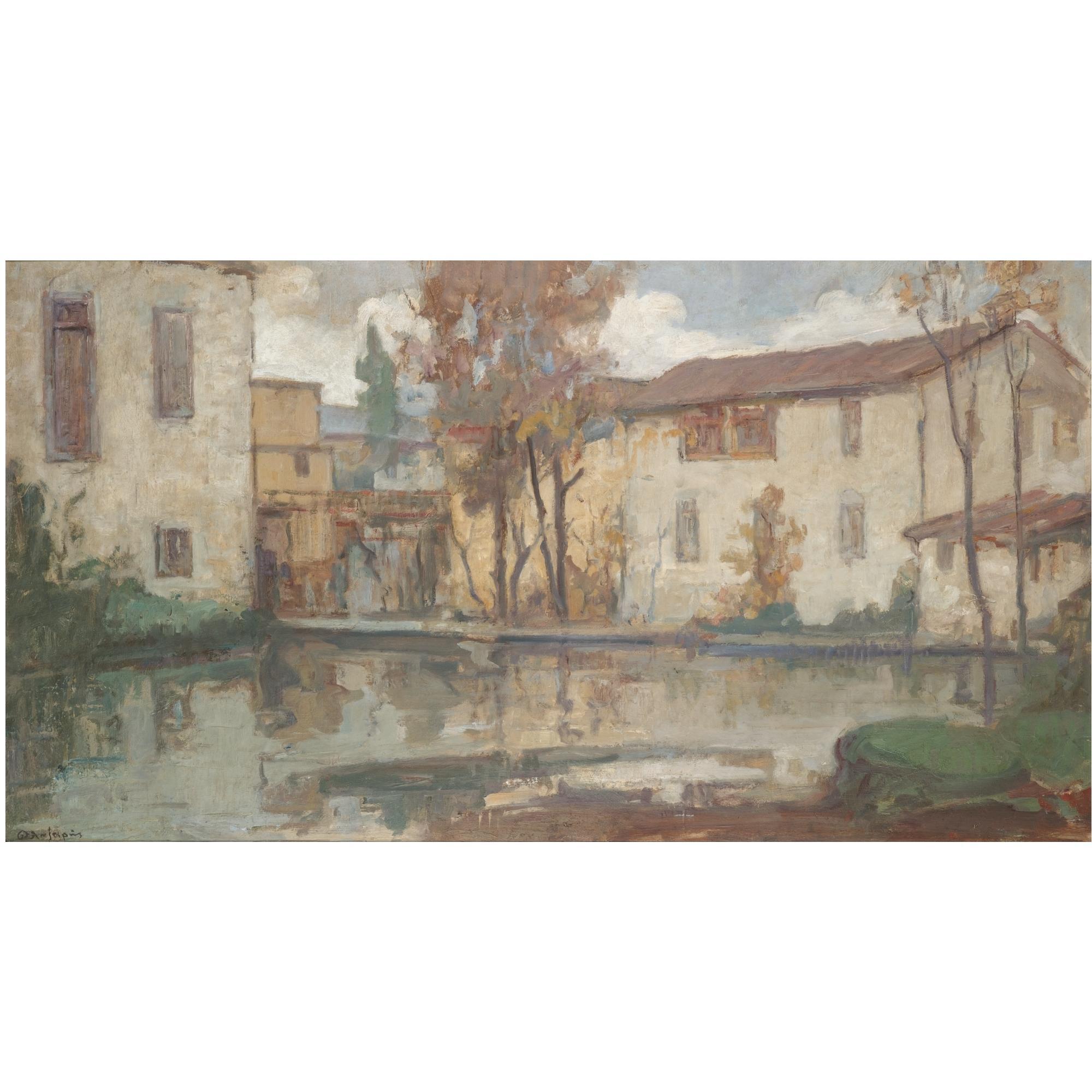 Theodoros Lazaris - Greek Houses On A Riverbank