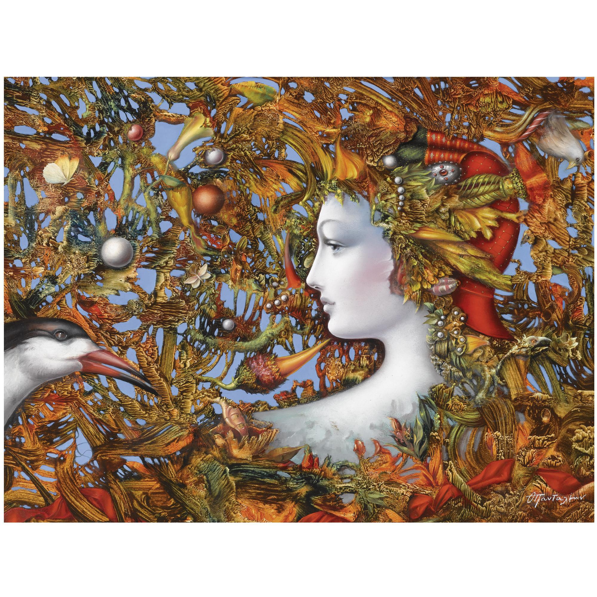 Theodoros Pantaleon - Greek Woman With Bird