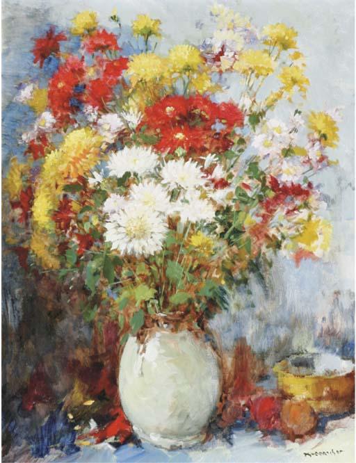 Theodorus van Oorschot - Chrysanthemums In A White Vase