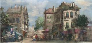 Theodorus Van Oorschot - Figures in a continental market square