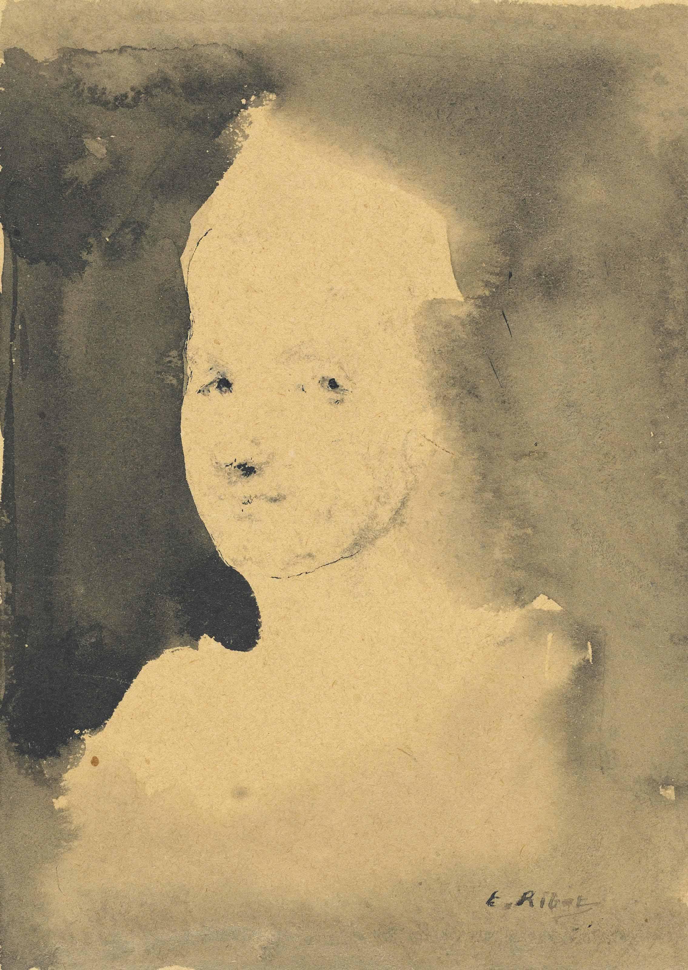 Théodule Ribot - Study Of A Head; And Female Figure Walking Down A Staircase