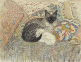 Théophile-Alexandre Steinlen - Chatte Siamoise Et Son Chatonthéophile-Alexandre Steinlen ; Cat And Her Kitten ; Signed, Dated, And Located Paris 1920 Lower Right ; Charcoal And Pastel On Paper
