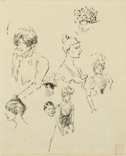 Theophile-Alexandre Steinlen - Etudes de femmes (recto); Esquisse d\'une croupe de cheval (verso)