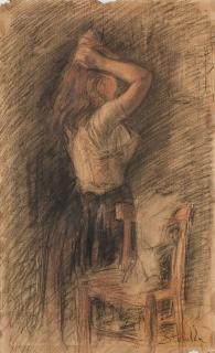 Theophile-Alexandre Steinlen - Femme se coiffant (recto); étude de femme assise (verso)