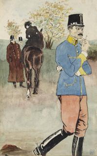 Théophile-Alexandre Steinlen - Officier Fumant, Cavalière À L\'Arrière-Plan
