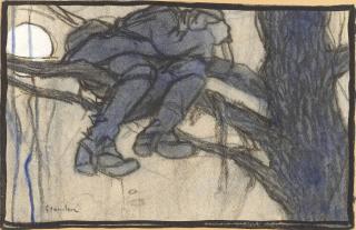 Théophile-Alexandre Steinlen - Un homme assis sur une branche tenant un couteau