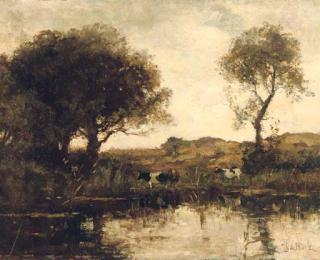Theophile Emile Achille de Bock - Cattle by a lake