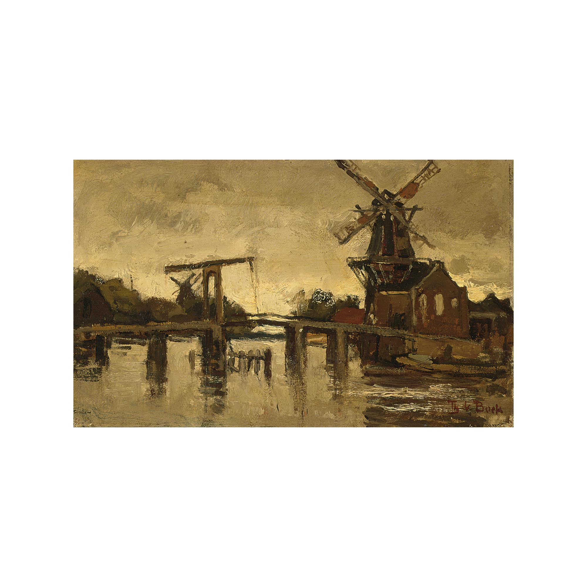 Théophile Émile Achille de Bock - Draw Bridge With Windwill De Adriaan, Haarlem