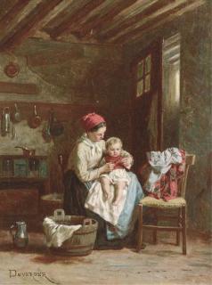 Théophile Emmanuel Duverger - A Mother And Child At Home