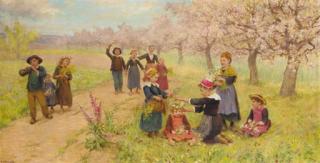 Théophile Louis Deyrolle - Children gathering spring flowers