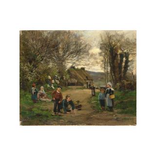 Théophile-Louis Deyrolle - Children Playing Of Marbles On A Sunny Day, Brittany