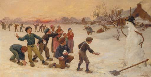 Théophile Louis Deyrolle - Playing with snowballs