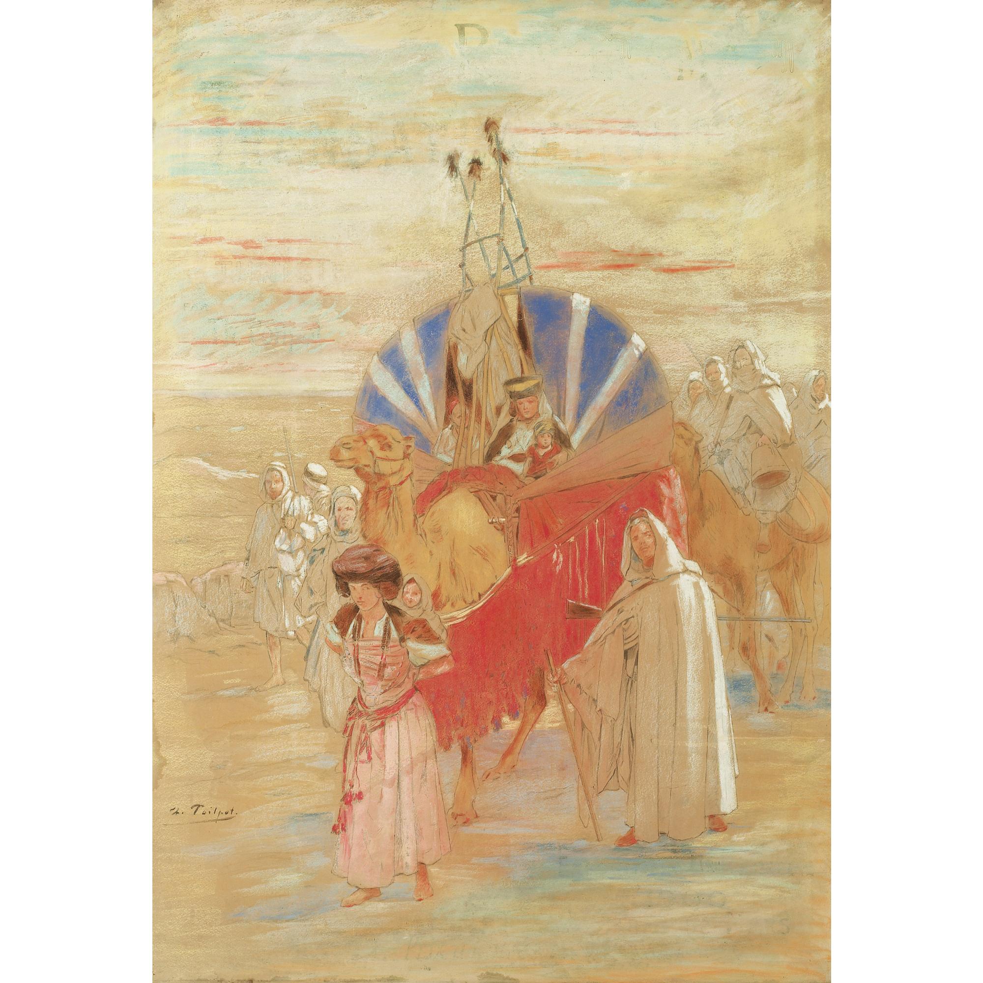 Théophile Poilpot - Caravane Dans Le Désertthéophile Poilpot ; Caravan In The Desert ; Signed Lower Right ; Pastel On Paper