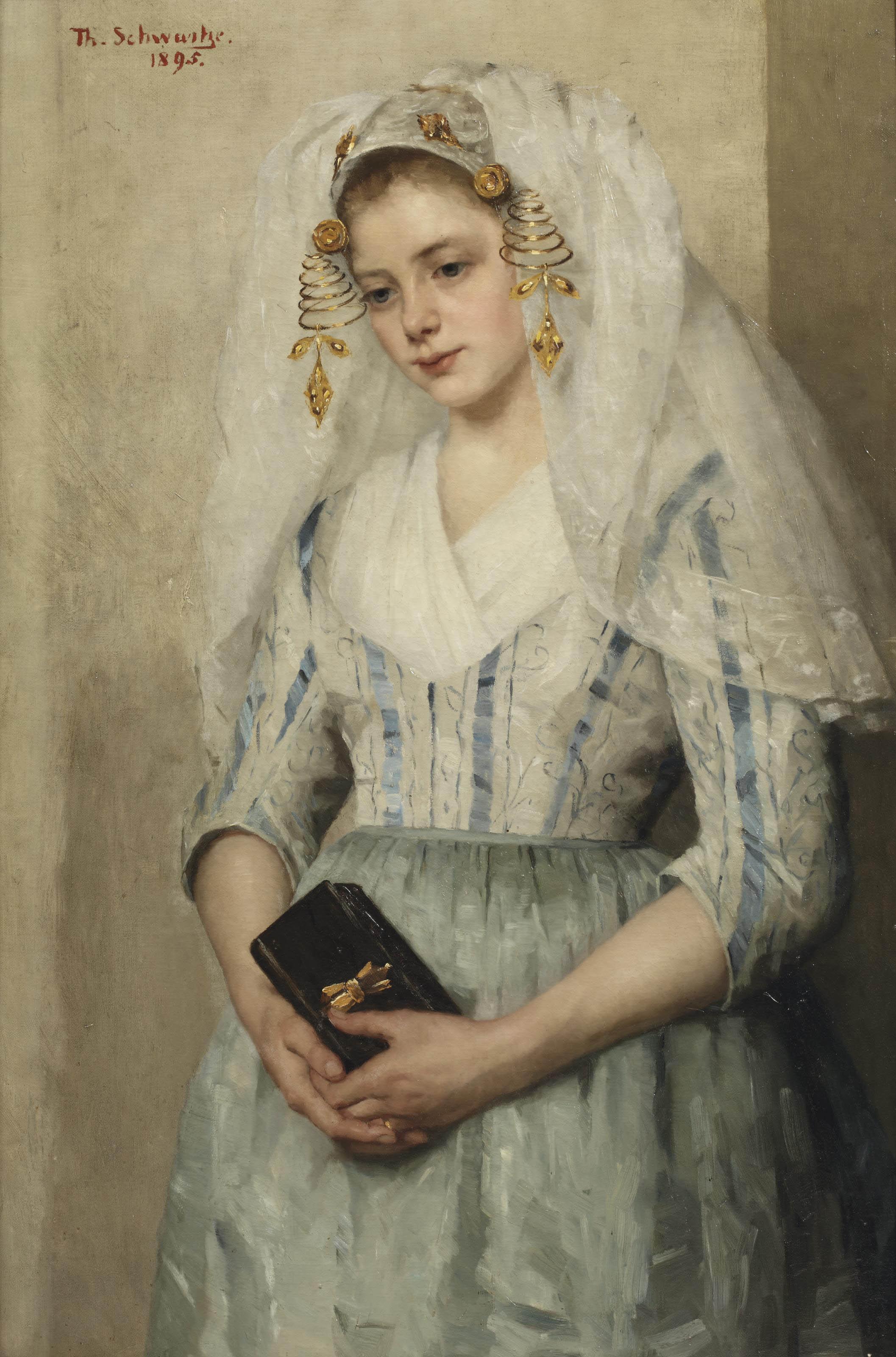 Thérèse Schwartze - Bruidje uit Oud-Beijerland; portrait of a girl in costume
