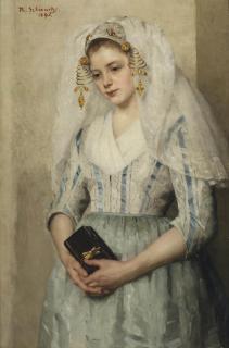 Thérèse Schwartze - Bruidje uit Oud-Beijerland; portrait of a girl in costume