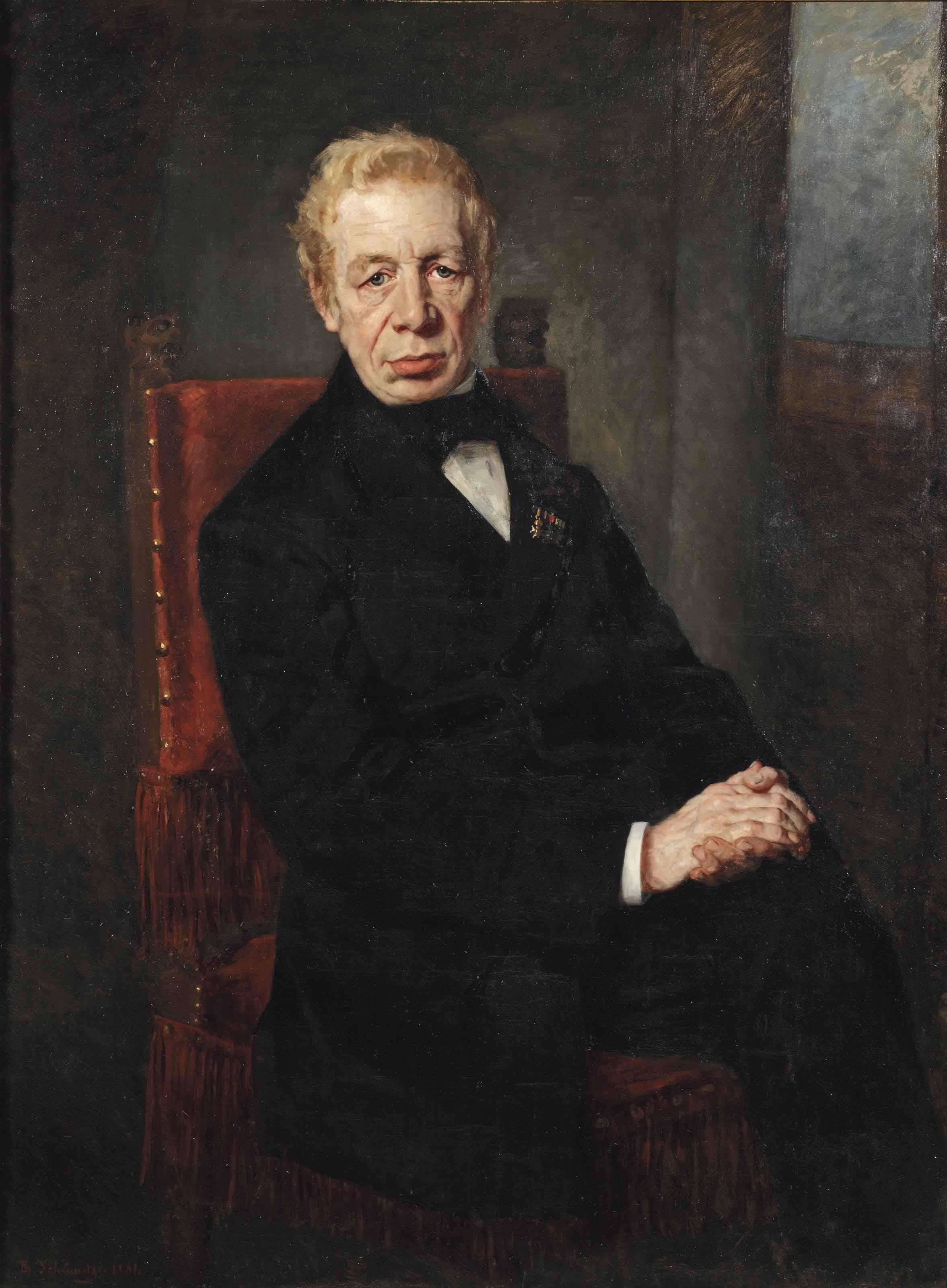 Thérèse Schwartze - Portrait Of Willem Carel Pieter Toewater (1810-1882), Three-Quarter-Length, In A Black Costume Seated On A Chair