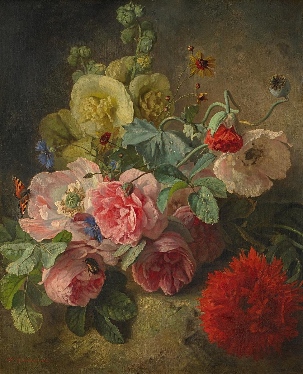Theude Grönland - Stillleben mit Rosen und Mohn.